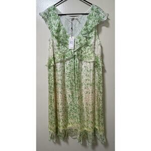 NWT $498 Leon Max Limited Edition Green Maxi Dress Floral Silk - Size 12
